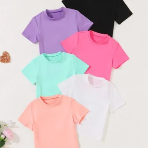 6-Pack Solid Color Kids Short Sleeve Crew Neck T-Shirts f