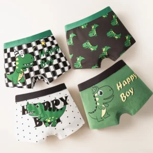 4-piece set of cute green dinosaur print