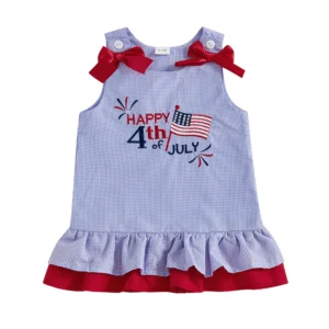 Adorable Baby Girls American Flag Print Sleeveless Dress with Bowknot for 4th of July Independence Day Celebration Beach Party