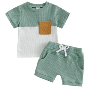 Infant Boy Casual Summer Clothes Set with Printed T-shirt and Elastic Waist Shorts for Toddler Boys 2 Piece Outfit