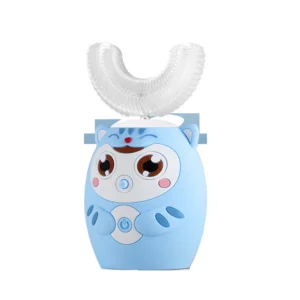 360Degrees Smart Electric Toothbrush Rechargeable for Kids Children Cartoon U Shaped Silicone Sonic Tooth Brush  Blue Light IPX7