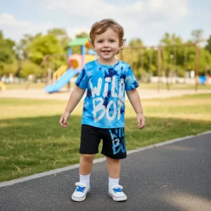 Summer Toddler Baby Boy Clothes Short Sleeve Tie-dye Letter Print T-Shirt and Shorts Outfit Set
