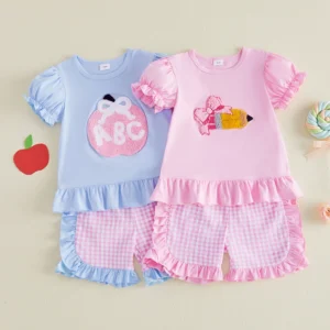 Girls Casual Outfit Floral Print Off-Shoulder Ruffle Tops Denim Shorts 2 Pcs Set for Summer Beach Vacation